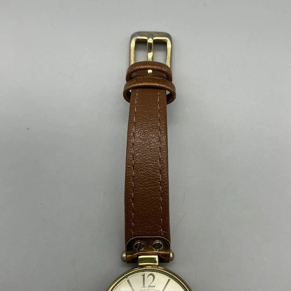 Anne Klein Womens Watch 26mm Gold Tone Brown Leather Band New Battery